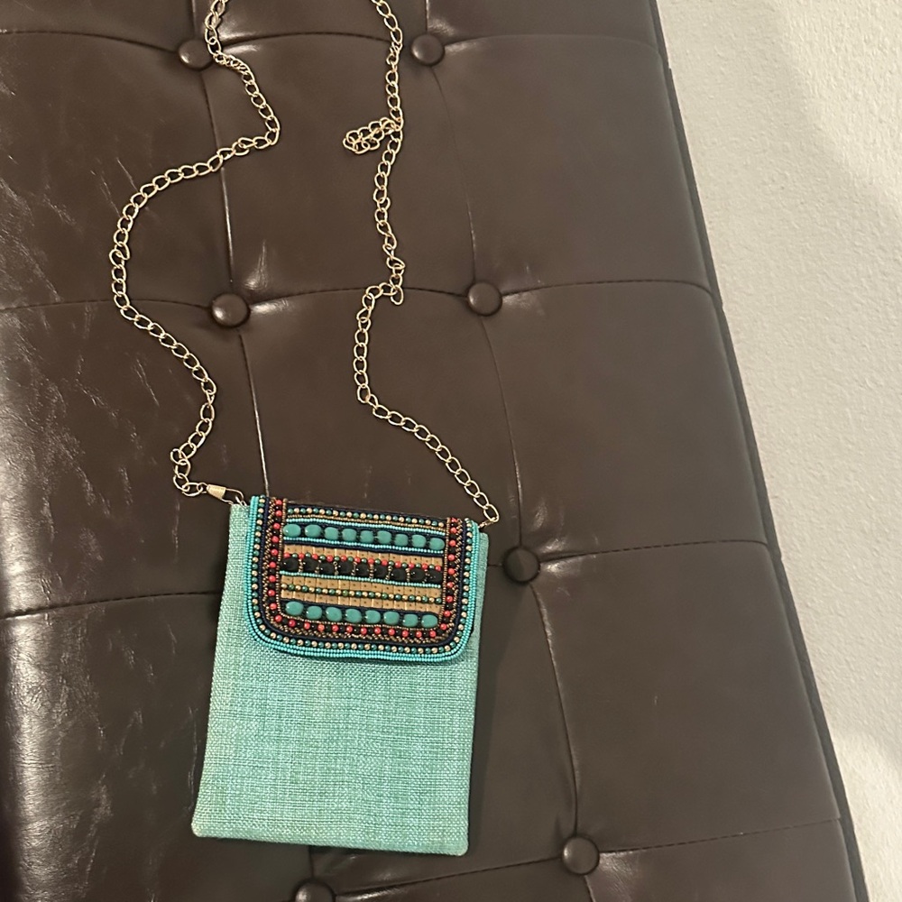 Elegant Turquoise Beaded Crossbody Bag